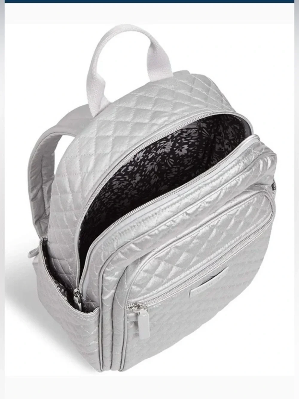 Vera Bradley Women's Signature Cotton Small Backpack Bookbag | Silver Pearl NWOT